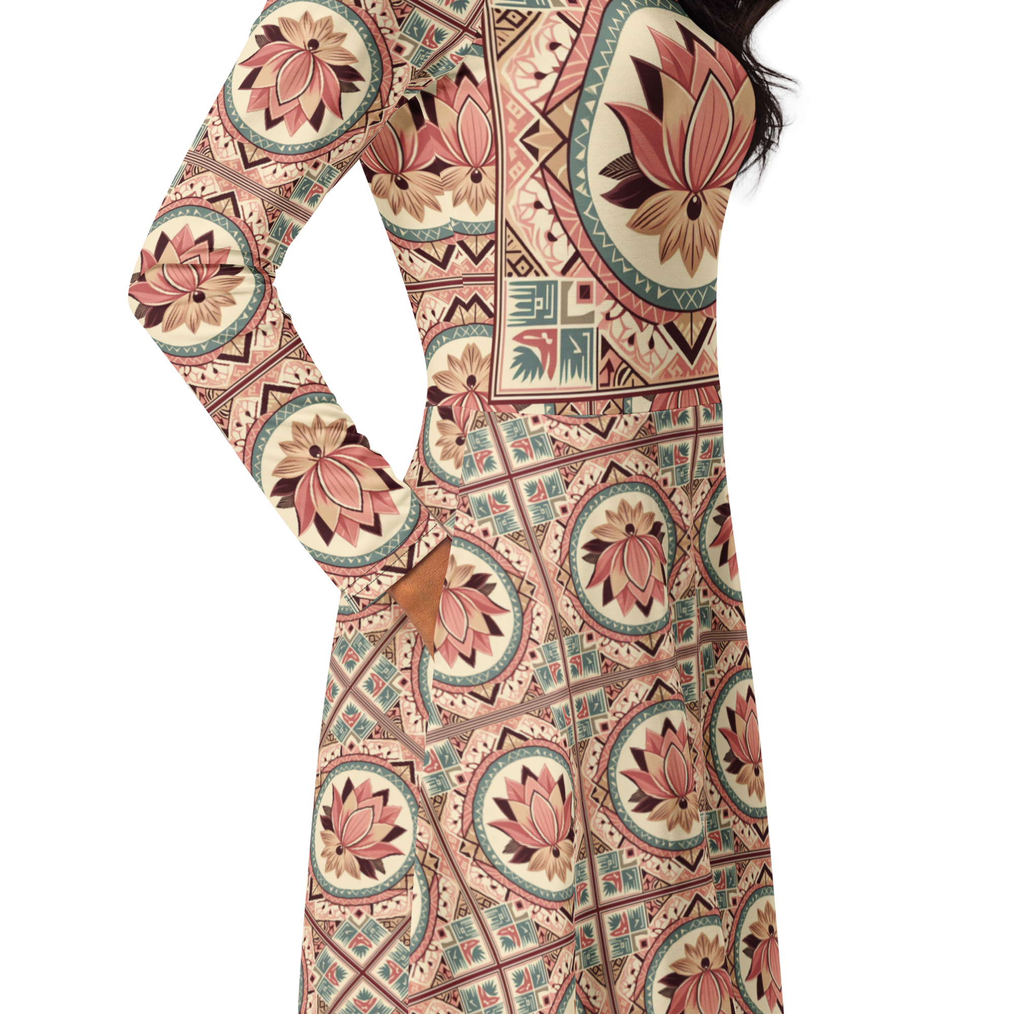 Goddess Lotus long sleeve midi dress
